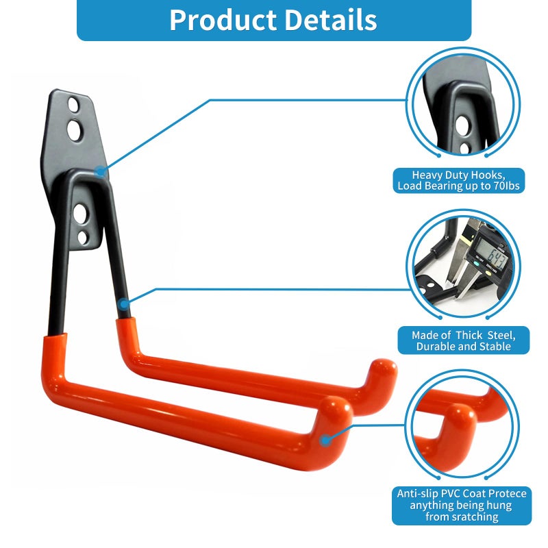 GeeWatom Garage Storage Utility Hooksï¼ŒGarage Garden Tool Organizerï¼ŒSteel Wall Mount Hooks, Large Garden U Hooks ï¼ˆ2 Packï¼‰ - Image 3